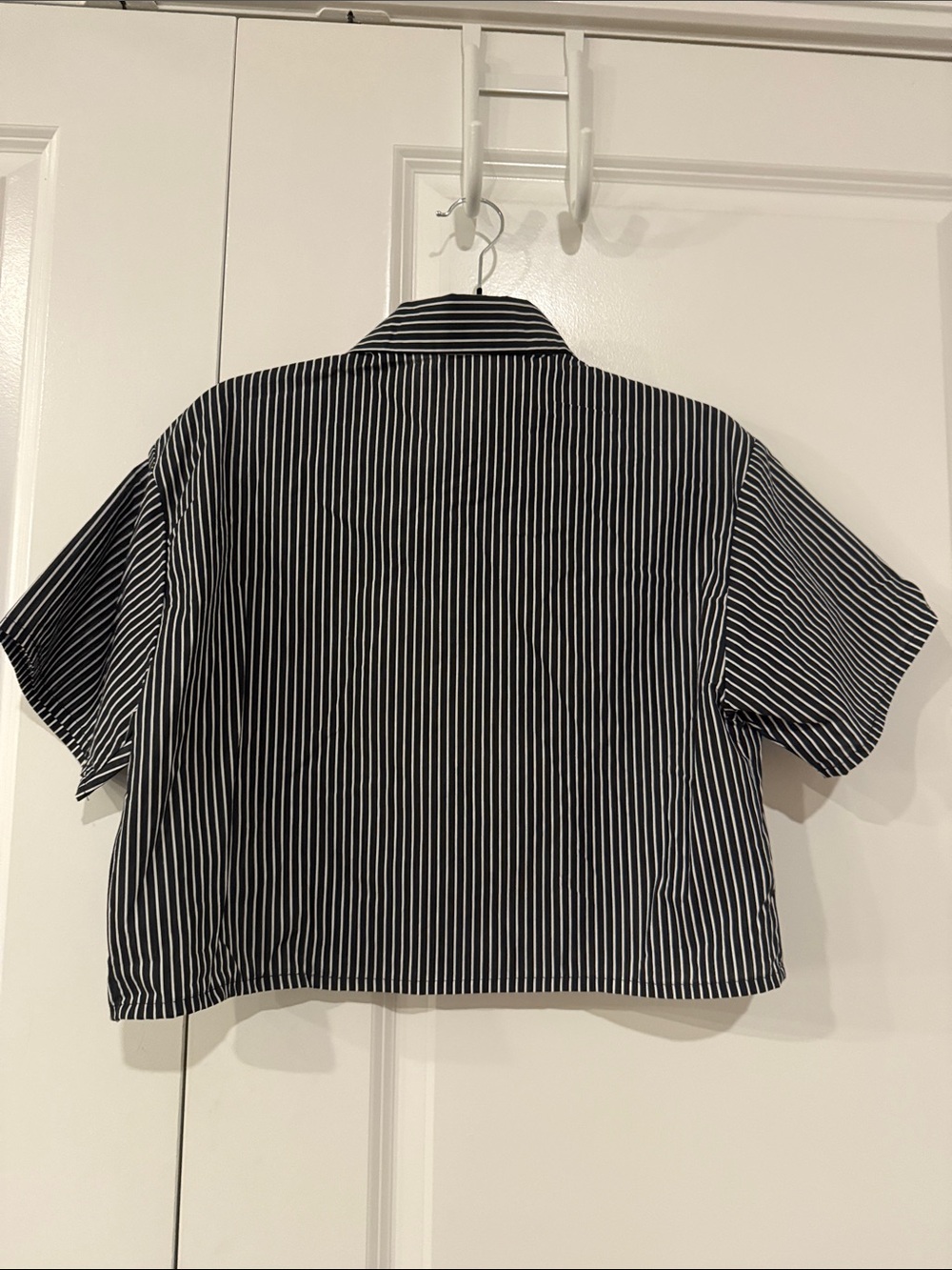 Active USA Black and White Striped Short-Sleeve Button-Down Crop Shirt - Picture 11 of 11